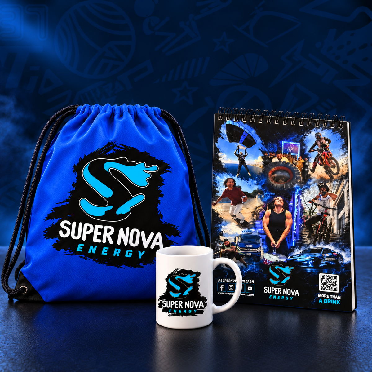 Nova Gym Bag, Nova Notebook and Nova Mug included with every Supernova Bundle